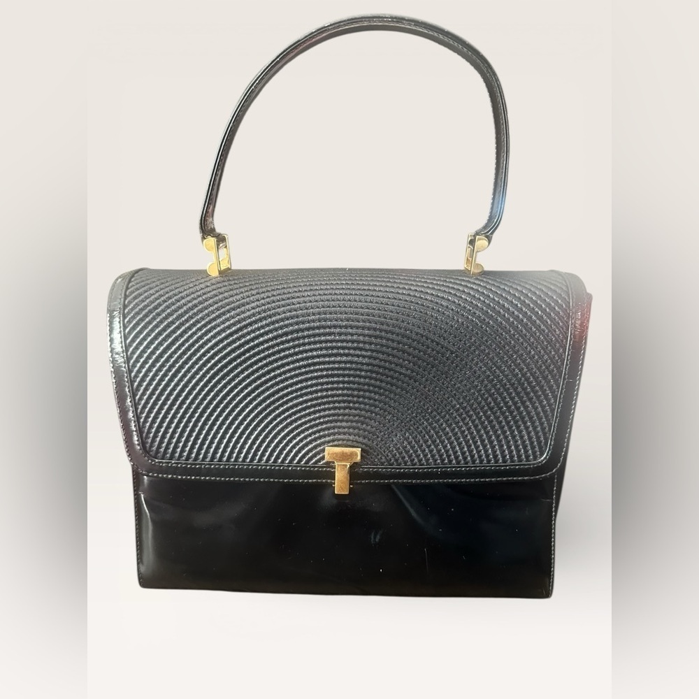 Tiffany & Co Vintage Classic Black Patent Leather Top Handle Bag Made in Italy